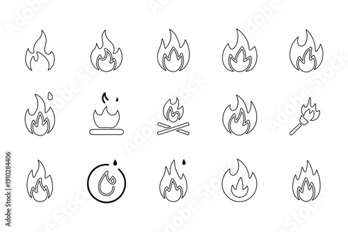 Abstract fire flame vector icon set. Campfire icon design concepts. Clipart design set. Fire flames icon set. Burning hot. bright fireball, heat wildfire red hot bonfire, campfire, red fiery flames 
