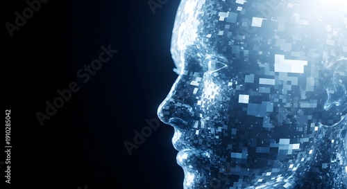 Wallpaper Mural Abstract human head made of glowing pixels on a dark background represents artificial intelligence and digital identity Torontodigital.ca