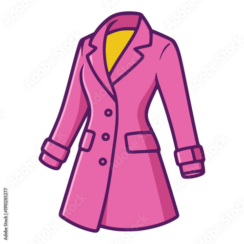 pink female coat outerwear warm fashion clothes flat color vector illustration template design