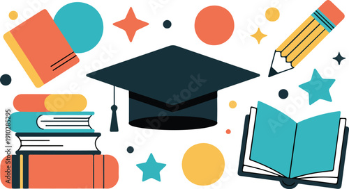 Academic and School Icons Collection  Books, Graduation Cap, and Study Essentials