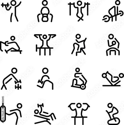 Collection of Gym Exercises Line Icons 