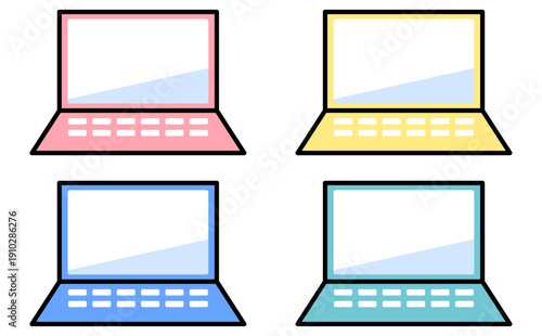Webサービス説明や業務DX資料に使いやすい画面が空白のノートパソコンイラスト