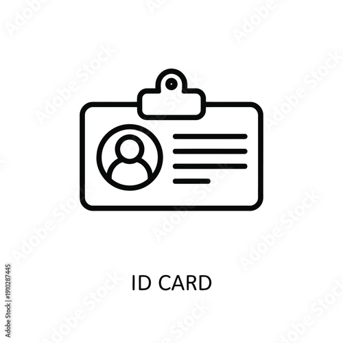 ID Card Icon in Simple Minimalist Design with Black Outline and White Background for User Profile