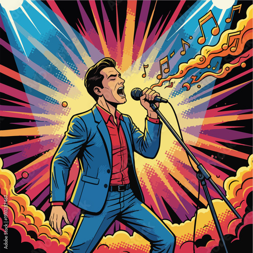 Energetic Male Singer Performing Live on Stage Illustration