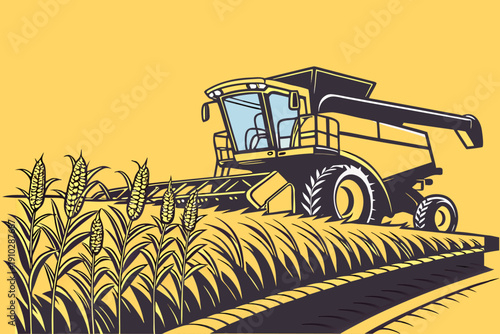 Modern Combine Harvester Agricultural Machine Vector Illustration.