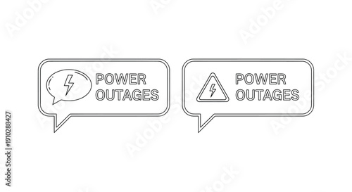 Power Outage Warning Signs in Simple Flat Design with Gray Color Scheme on White Background for Emergency Alerts