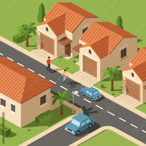 Houses and Cars on Street Scene.