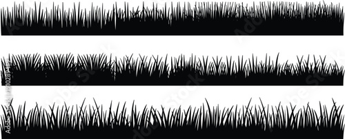 Grass border silhouette vector set, green field lawn meadow pasture, nature landscape outdoor