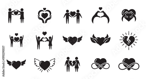Heart Icons Set Pictogram Symbol Collection Romance Love Relationship Concept