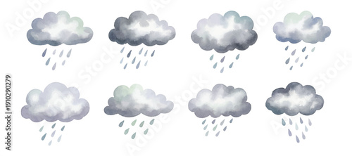 watercolor grey rain clouds illustration