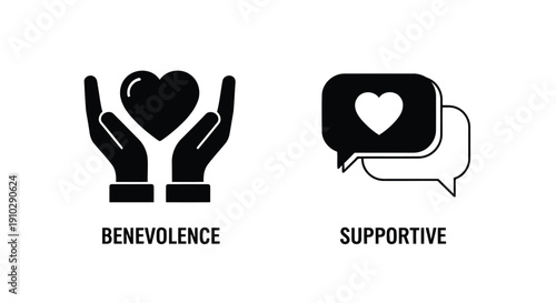 Benevolence and Supportive Icons in Minimalist Black Silhouette with Heart Symbol for Charity and Social Media