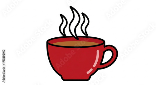 Simple cartoon coffee cup sticker with thick outlines on white background.