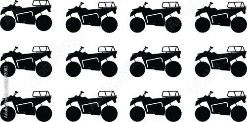 ATV, silhouette, vehicle, transport, offroad, quad, bike, four, wheel, motor, sport, adventure, outdoor, ride, design, illustration, icon, collection, automotive, recreation