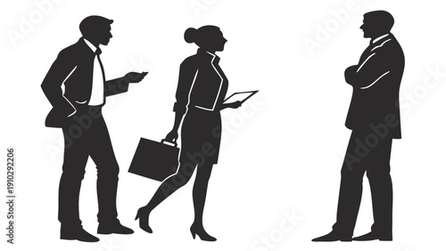 Business Team Discussion Black Silhouette Vector Illustration
