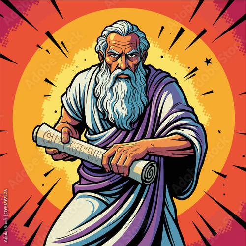 Wise Old Man Holding Scroll Concept Illustration