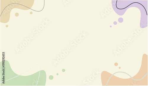 Minimal abstract pastel background with organic curved shapes and decorative dots in soft colors for modern creative design
