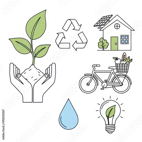 Wallpaper Mural Eco friendly line art icons set for green living concepts Torontodigital.ca