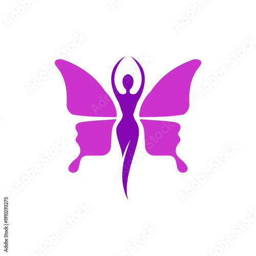 Purple Butterfly Silhouette with Female Figure Inside.