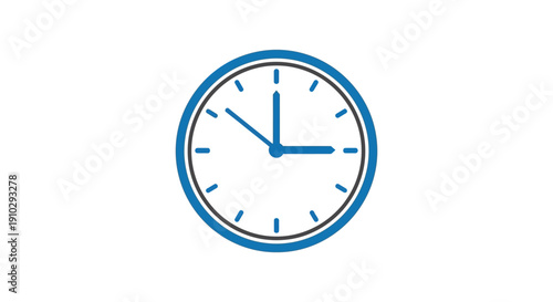 Simple blue analog clock icon illustrating exactly three o'clock 