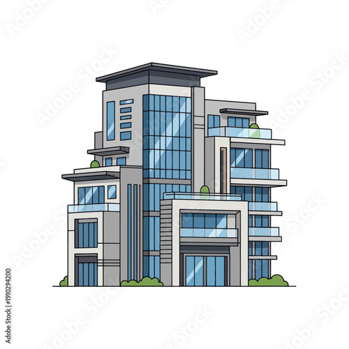 Modern multi-story apartment building with balconies and glass windows
