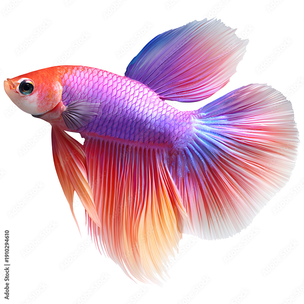 Fototapeta premium Colorful betta fish with flowing fins isolated on transparent background.