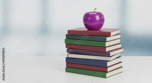 Wallpaper Mural Stack of colorful books with purple apple on international women's day background download 2026 2027 2 Torontodigital.ca