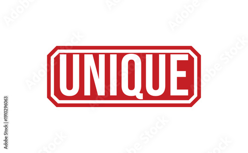 A red rectangular stamp with the word UNIQUE in large white letters