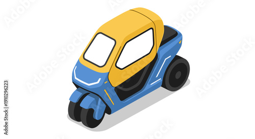 Blue and Yellow Toy Car Illustration.