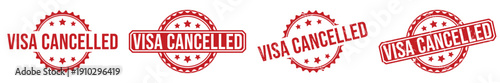 Four red visa cancelled rubber stamp with stars