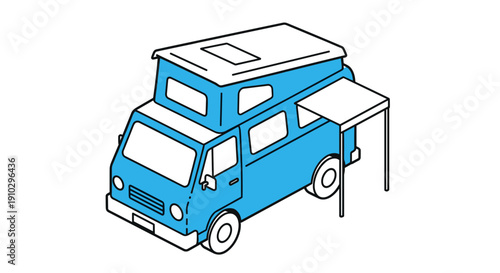 Blue Camper Van with Pop Top Roof.