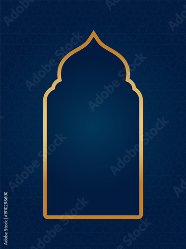 Luxury dark blue islamic background with gold arch frame for Ramadan Kareem