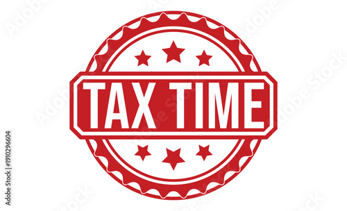 Red circular stamp with tax time text and stars white