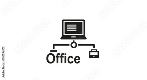 Office network connectivity icon with laptop and briefcase
