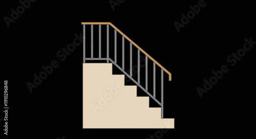Modern staircase with metal handrail and wooden top