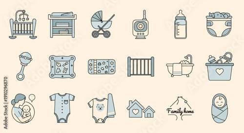 Cute baby and child care icons collection