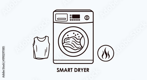 Smart Dryer Technology with Clothes and Heat Symbol Icon
