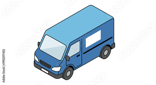 Blue Delivery Van Illustration Front View.
