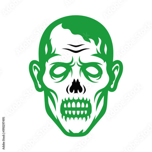 Green Zombie Head Illustration Graphic Design.