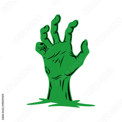 Green Zombie Hand Emerging from Ground.
