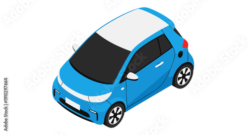 Blue Electric Car Isolated on White Background.