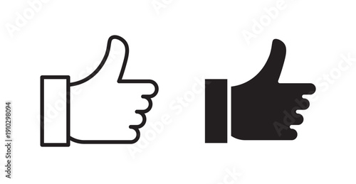 thumbs up icons, black line art and clipart vector logo