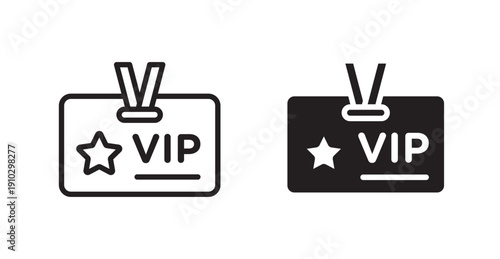 VIP pass icons, black line art and clipart vector logo