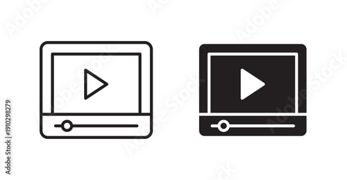 Video tutorial icons, black line art and clipart vector logo