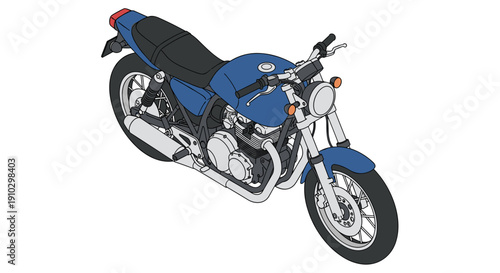 Blue Motorcycle Illustration with Chrome Accents.