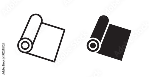 Yoga mat icons, black line art and clipart vector logo