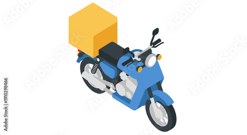 Blue Motorcycle with Yellow Cargo Box.