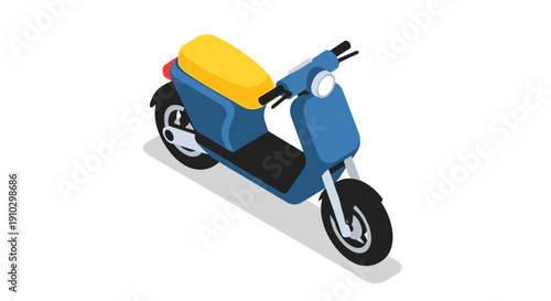 Blue Scooter with Yellow Seat Illustration.