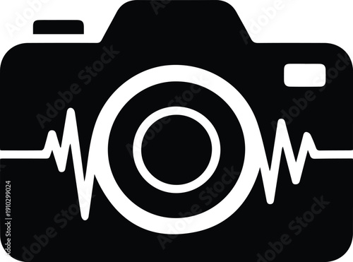 Camera Icon with Sound Wave and Concentric Circles Logo Design Keywords: camera, icon, logo, sound