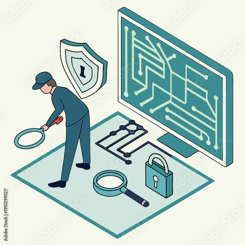 Abstract visual of cyber forensics investigation, symbolizing digital evidence analysis and online crime solving.