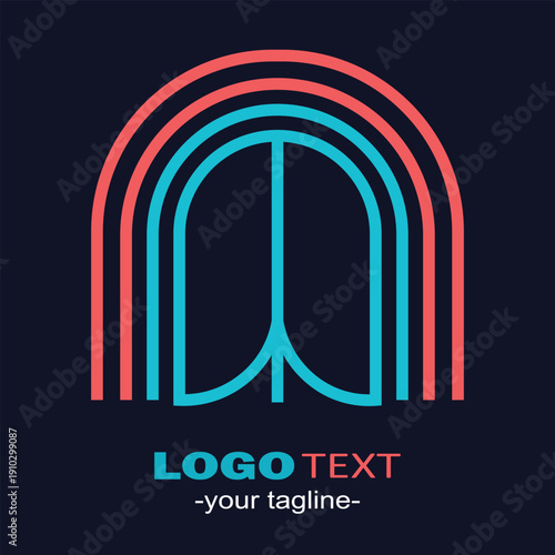 Symmetrical arch doorway style logo with modern neon gradient coral and cyan colors. Great for architecture, construction, technology, or modern brand identity designs.